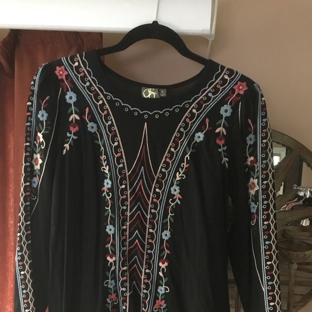 Anthropologie Floral Embroidered Long Sleeve Shirt